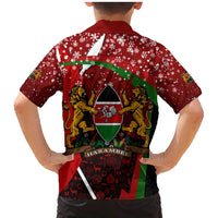 Kenya Christmas Family Matching Mermaid Dress and Hawaiian Shirt with Santa Claus Spear and Red Green Harambee Crest - Wonder Print Shop