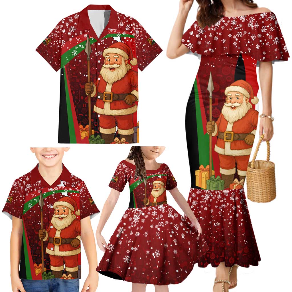 Kenya Christmas Family Matching Mermaid Dress and Hawaiian Shirt with Santa Claus Spear and Red Green Harambee Crest - Wonder Print Shop