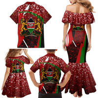 Kenya Christmas Family Matching Mermaid Dress and Hawaiian Shirt with Santa Claus Spear and Red Green Harambee Crest - Wonder Print Shop