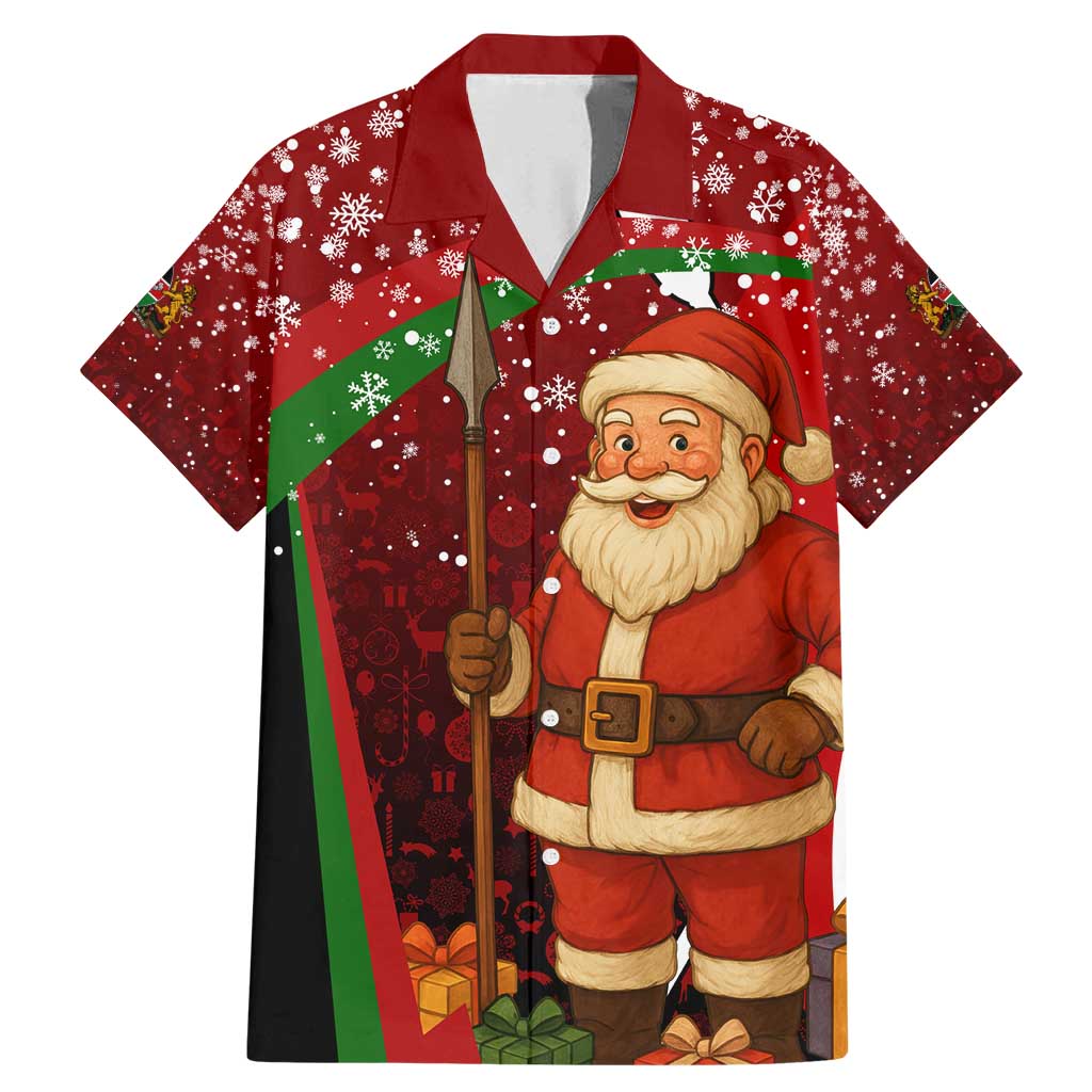 Kenya Christmas Family Matching Mermaid Dress and Hawaiian Shirt with Santa Claus Spear and Red Green Harambee Crest - Wonder Print Shop
