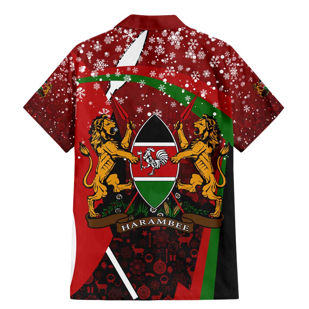 Kenya Christmas Family Matching Mermaid Dress and Hawaiian Shirt with Santa Claus Spear and Red Green Harambee Crest - Wonder Print Shop