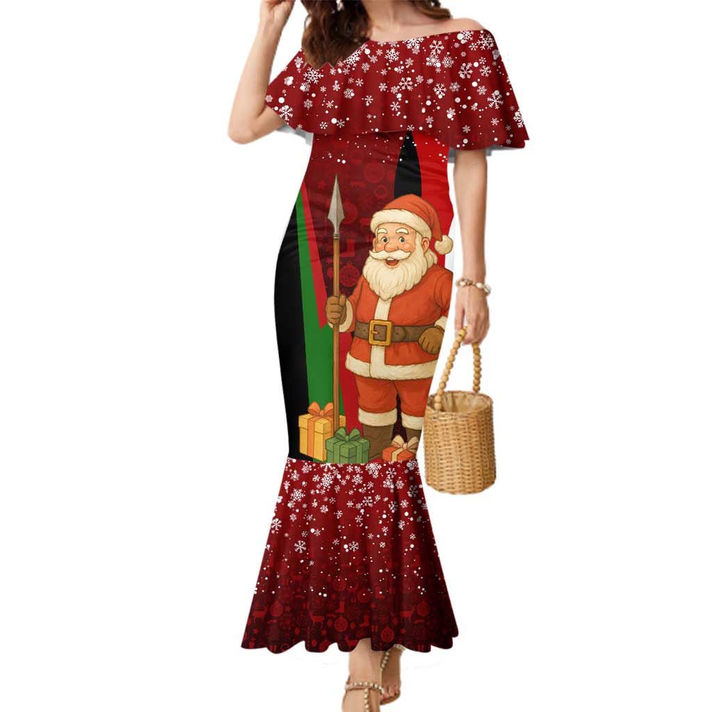 Kenya Christmas Family Matching Mermaid Dress and Hawaiian Shirt with Santa Claus Spear and Red Green Harambee Crest - Wonder Print Shop
