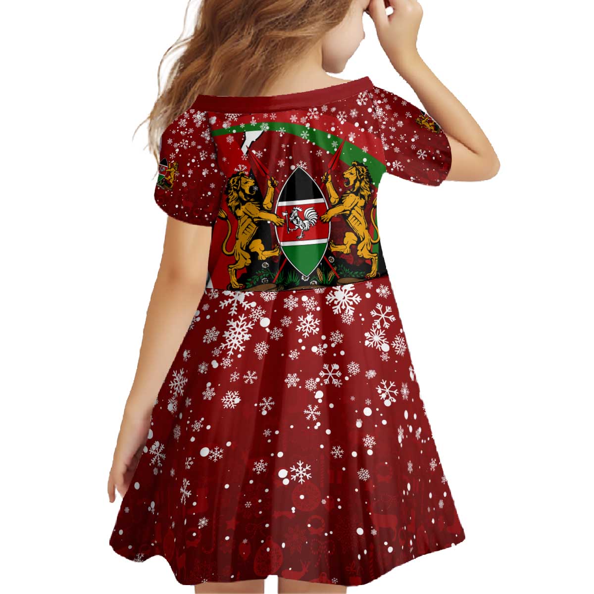 Kenya Christmas Family Matching Off The Shoulder Long Sleeve Dress and Hawaiian Shirt with Santa Claus Spear and Red Green Harambee Crest - Wonder Print Shop