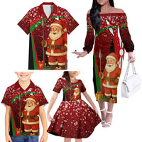 Kenya Christmas Family Matching Off The Shoulder Long Sleeve Dress and Hawaiian Shirt with Santa Claus Spear and Red Green Harambee Crest - Wonder Print Shop