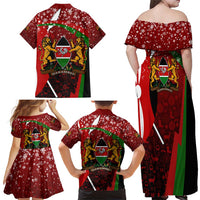 Kenya Christmas Family Matching Off Shoulder Maxi Dress and Hawaiian Shirt with Santa Claus Spear and Red Green Harambee Crest - Wonder Print Shop