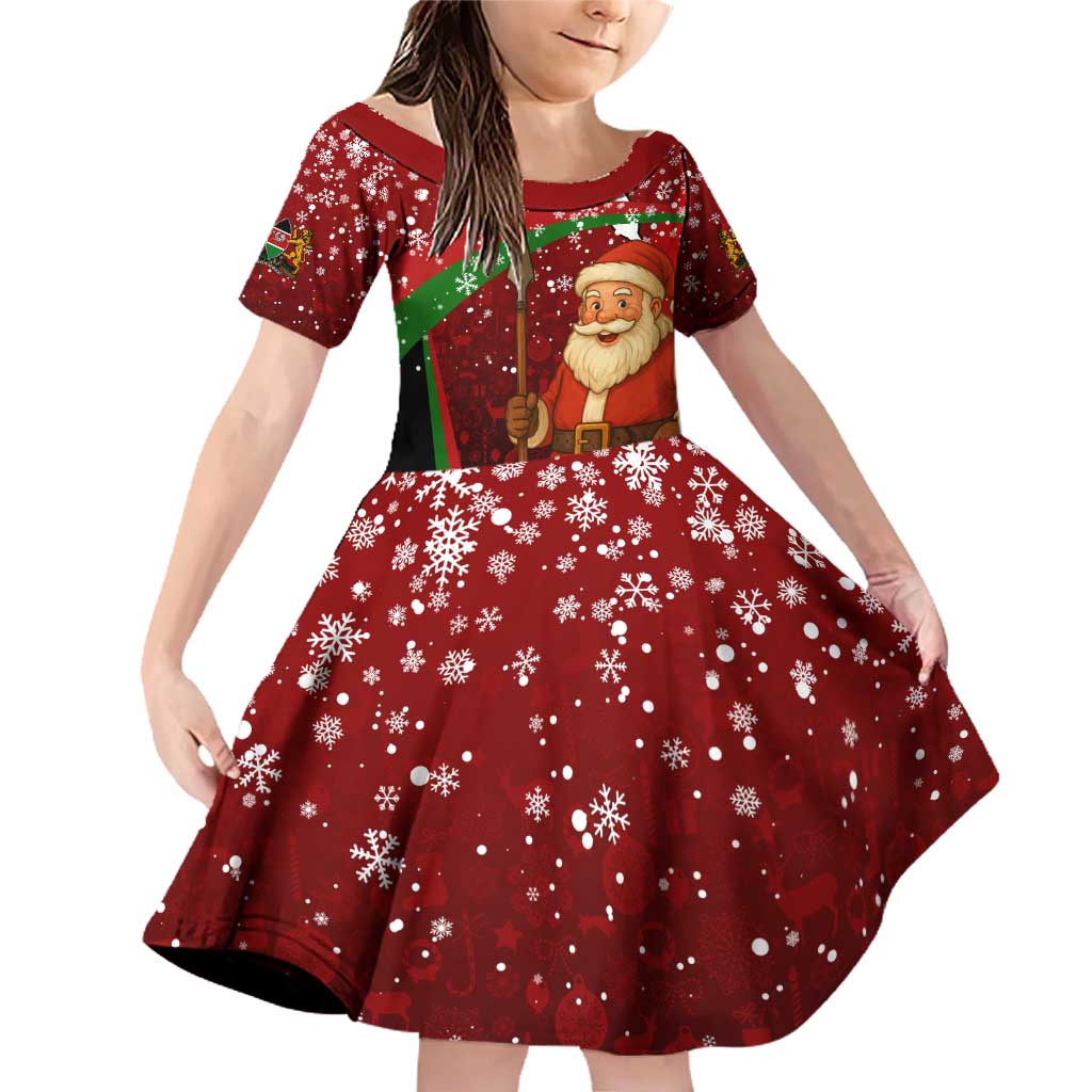 Kenya Christmas Family Matching Off Shoulder Short Dress and Hawaiian Shirt with Santa Claus Spear and Red Green Harambee Crest - Wonder Print Shop