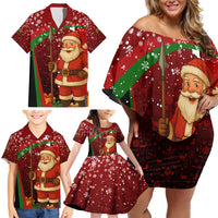 Kenya Christmas Family Matching Off Shoulder Short Dress and Hawaiian Shirt with Santa Claus Spear and Red Green Harambee Crest - Wonder Print Shop