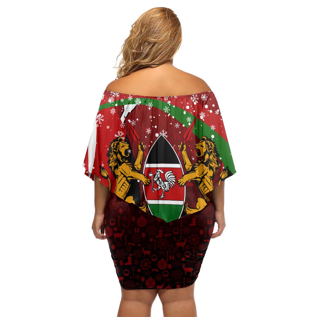 Kenya Christmas Family Matching Off Shoulder Short Dress and Hawaiian Shirt with Santa Claus Spear and Red Green Harambee Crest - Wonder Print Shop