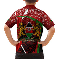 Kenya Christmas Family Matching Puletasi and Hawaiian Shirt with Santa Claus Spear and Red Green Harambee Crest - Wonder Print Shop