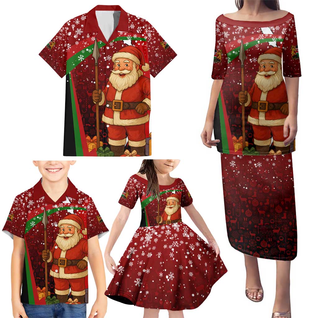 Kenya Christmas Family Matching Puletasi and Hawaiian Shirt with Santa Claus Spear and Red Green Harambee Crest - Wonder Print Shop