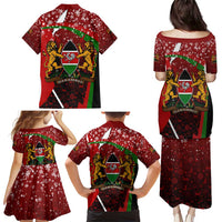 Kenya Christmas Family Matching Puletasi and Hawaiian Shirt with Santa Claus Spear and Red Green Harambee Crest - Wonder Print Shop
