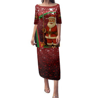 Kenya Christmas Family Matching Puletasi and Hawaiian Shirt with Santa Claus Spear and Red Green Harambee Crest - Wonder Print Shop