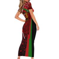 Kenya Christmas Family Matching Short Sleeve Bodycon Dress and Hawaiian Shirt with Santa Claus Spear and Red Green Harambee Crest - Wonder Print Shop