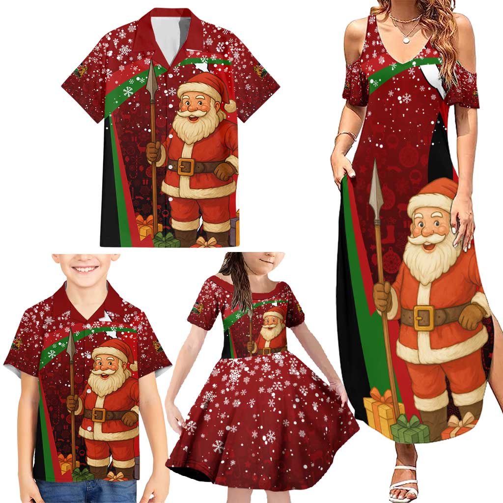 Kenya Christmas Family Matching Summer Maxi Dress and Hawaiian Shirt with Santa Claus Spear and Red Green Harambee Crest - Wonder Print Shop
