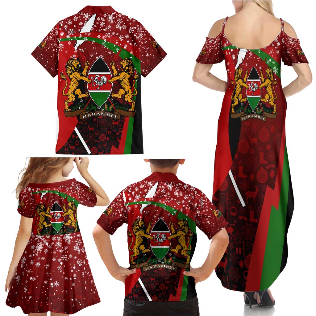 Kenya Christmas Family Matching Summer Maxi Dress and Hawaiian Shirt with Santa Claus Spear and Red Green Harambee Crest - Wonder Print Shop