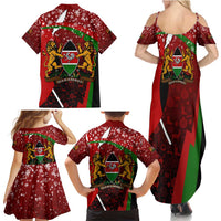 Kenya Christmas Family Matching Summer Maxi Dress and Hawaiian Shirt with Santa Claus Spear and Red Green Harambee Crest - Wonder Print Shop