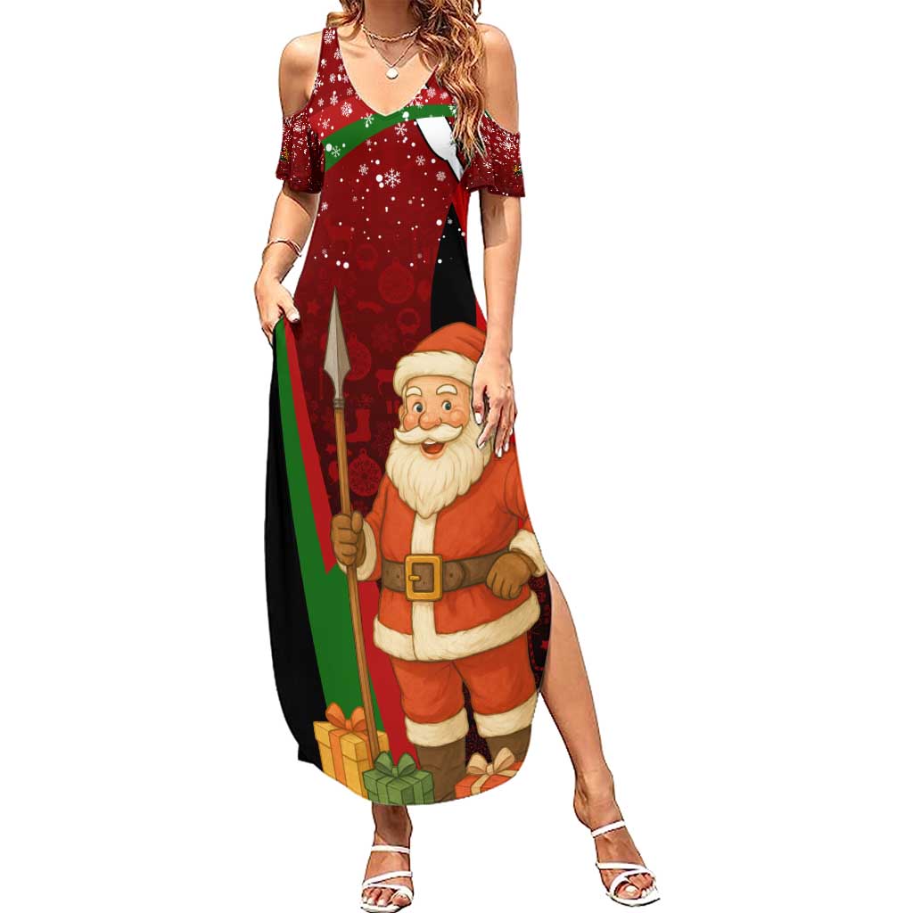 Kenya Christmas Family Matching Summer Maxi Dress and Hawaiian Shirt with Santa Claus Spear and Red Green Harambee Crest - Wonder Print Shop