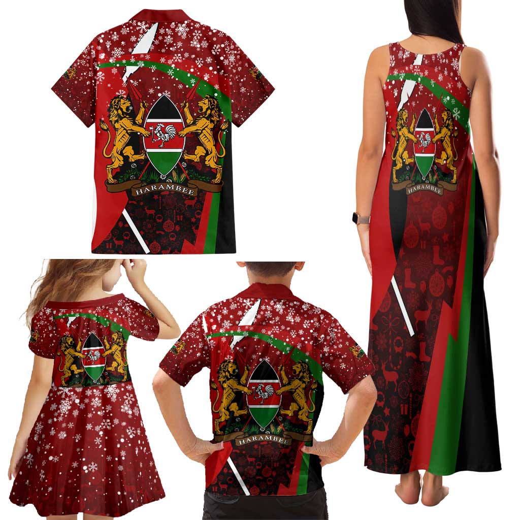 Kenya Christmas Family Matching Tank Maxi Dress and Hawaiian Shirt with Santa Claus Spear and Red Green Harambee Crest - Wonder Print Shop