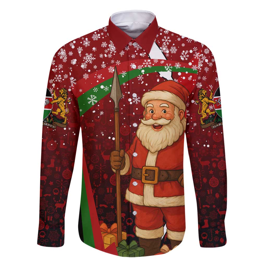 Kenya Christmas Family Matching Tank Maxi Dress and Hawaiian Shirt with Santa Claus Spear and Red Green Harambee Crest - Wonder Print Shop