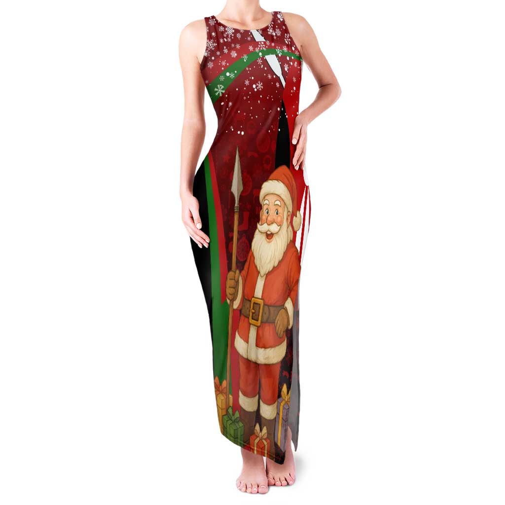 Kenya Christmas Family Matching Tank Maxi Dress and Hawaiian Shirt with Santa Claus Spear and Red Green Harambee Crest - Wonder Print Shop
