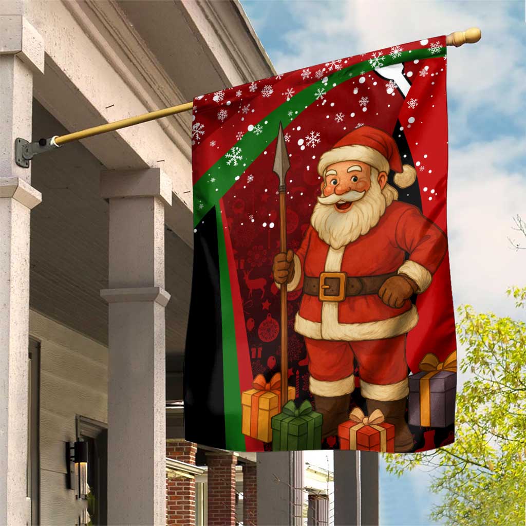 Kenya Christmas Garden Flag with Santa Claus Spear and Red Green Harambee Crest - Wonder Print Shop