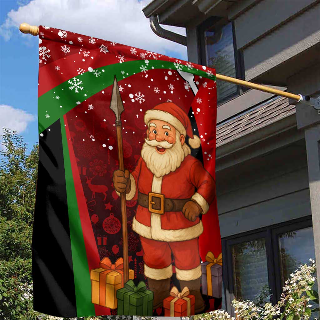 Kenya Christmas Garden Flag with Santa Claus Spear and Red Green Harambee Crest - Wonder Print Shop