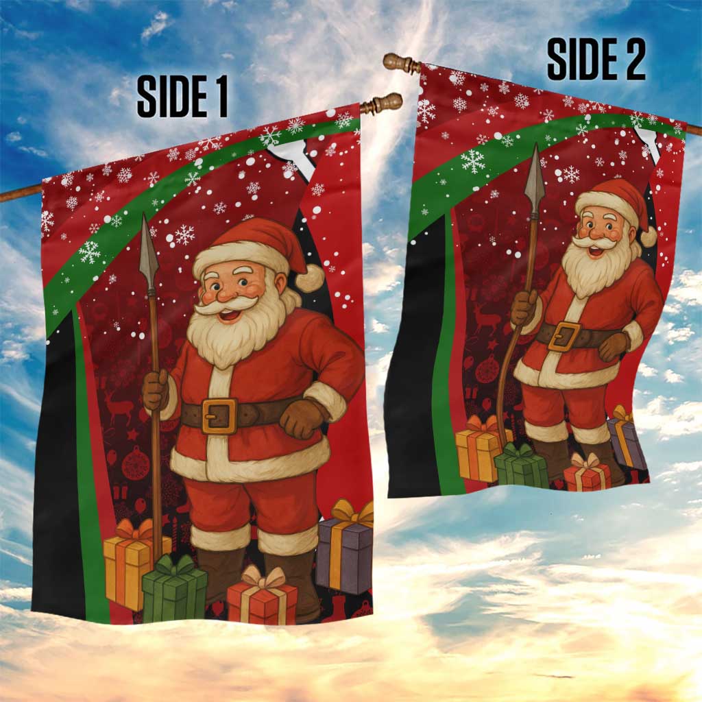 Kenya Christmas Garden Flag with Santa Claus Spear and Red Green Harambee Crest - Wonder Print Shop