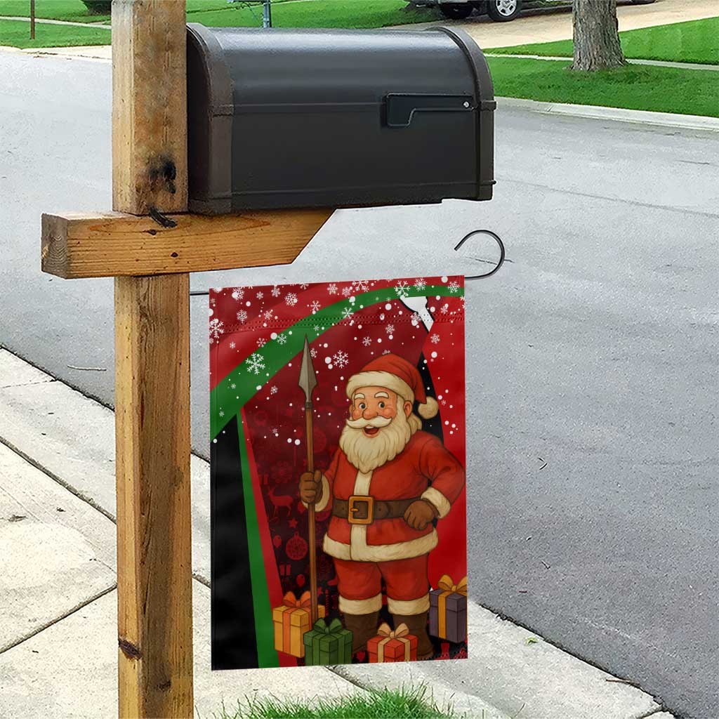 Kenya Christmas Garden Flag with Santa Claus Spear and Red Green Harambee Crest - Wonder Print Shop