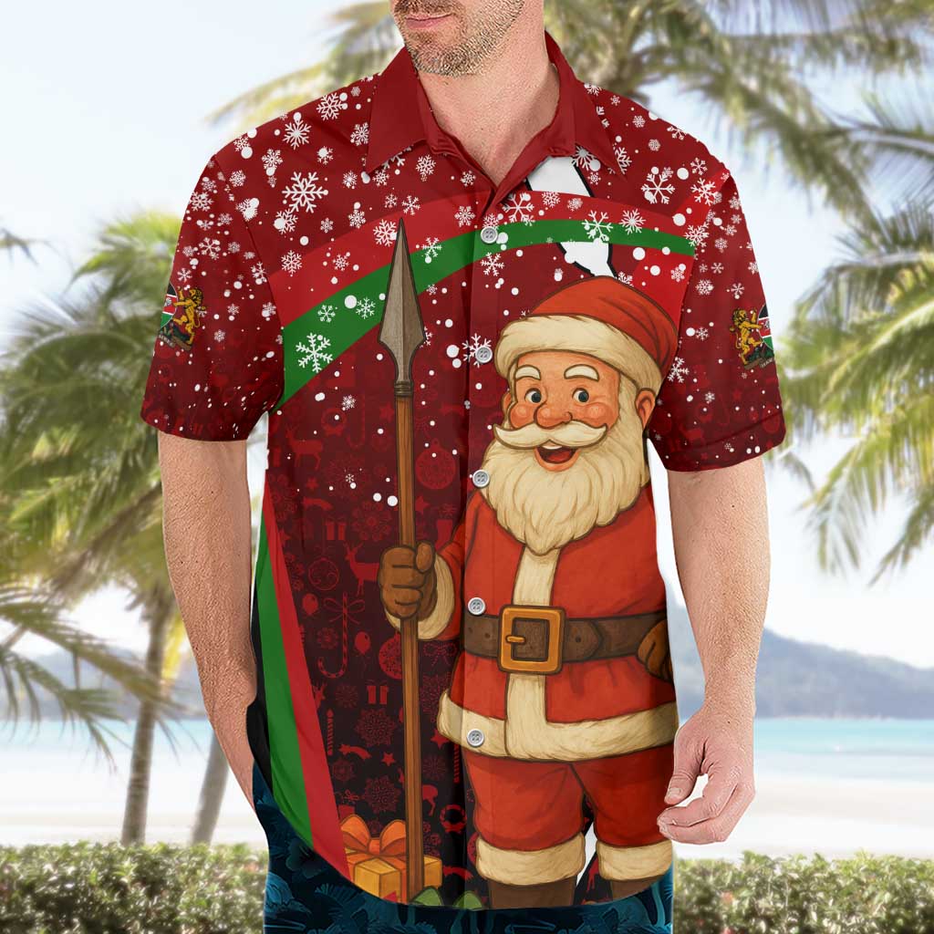 Kenya Christmas Hawaiian Shirt with Santa Claus Spear and Red Green Harambee Crest - Wonder Print Shop