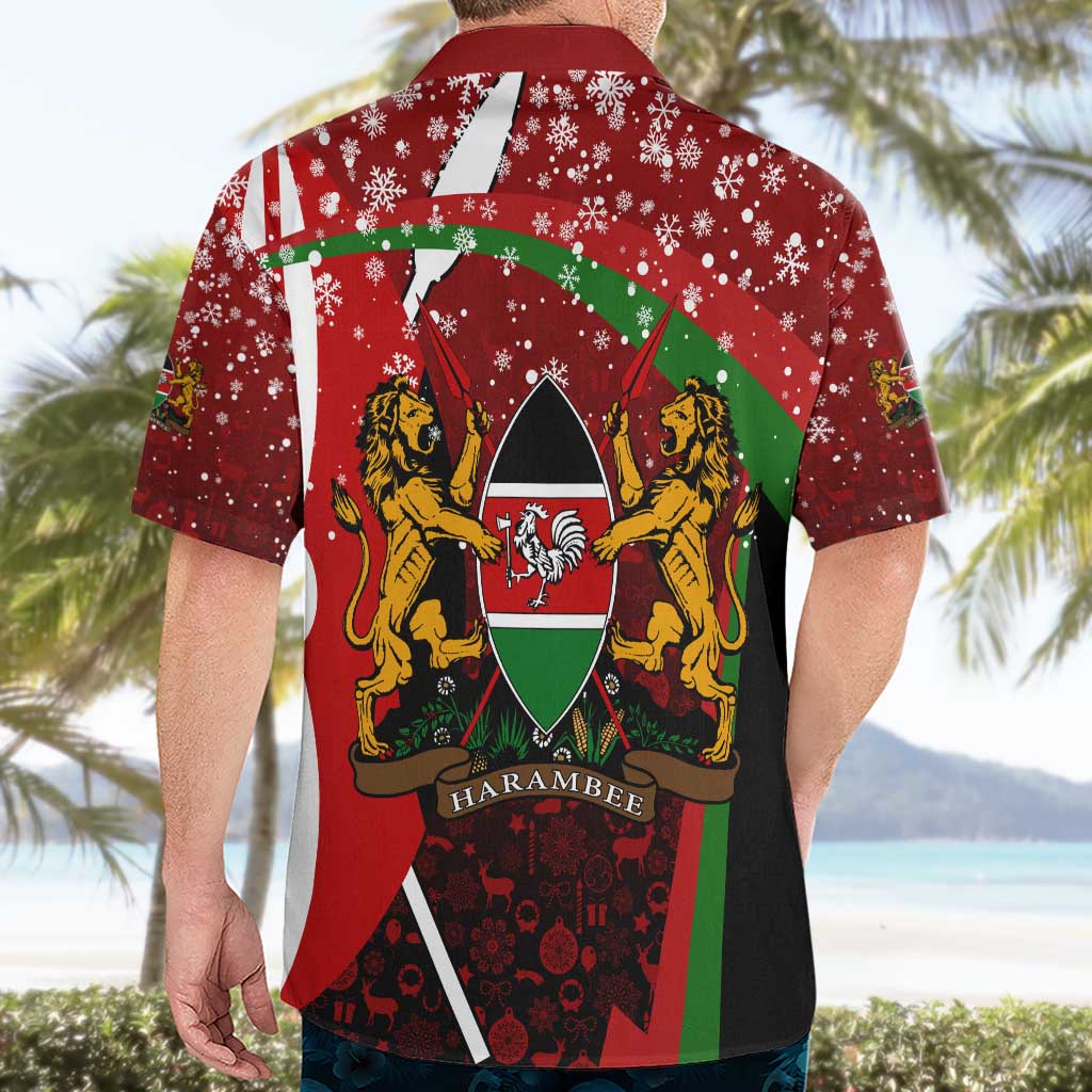 Kenya Christmas Hawaiian Shirt with Santa Claus Spear and Red Green Harambee Crest - Wonder Print Shop