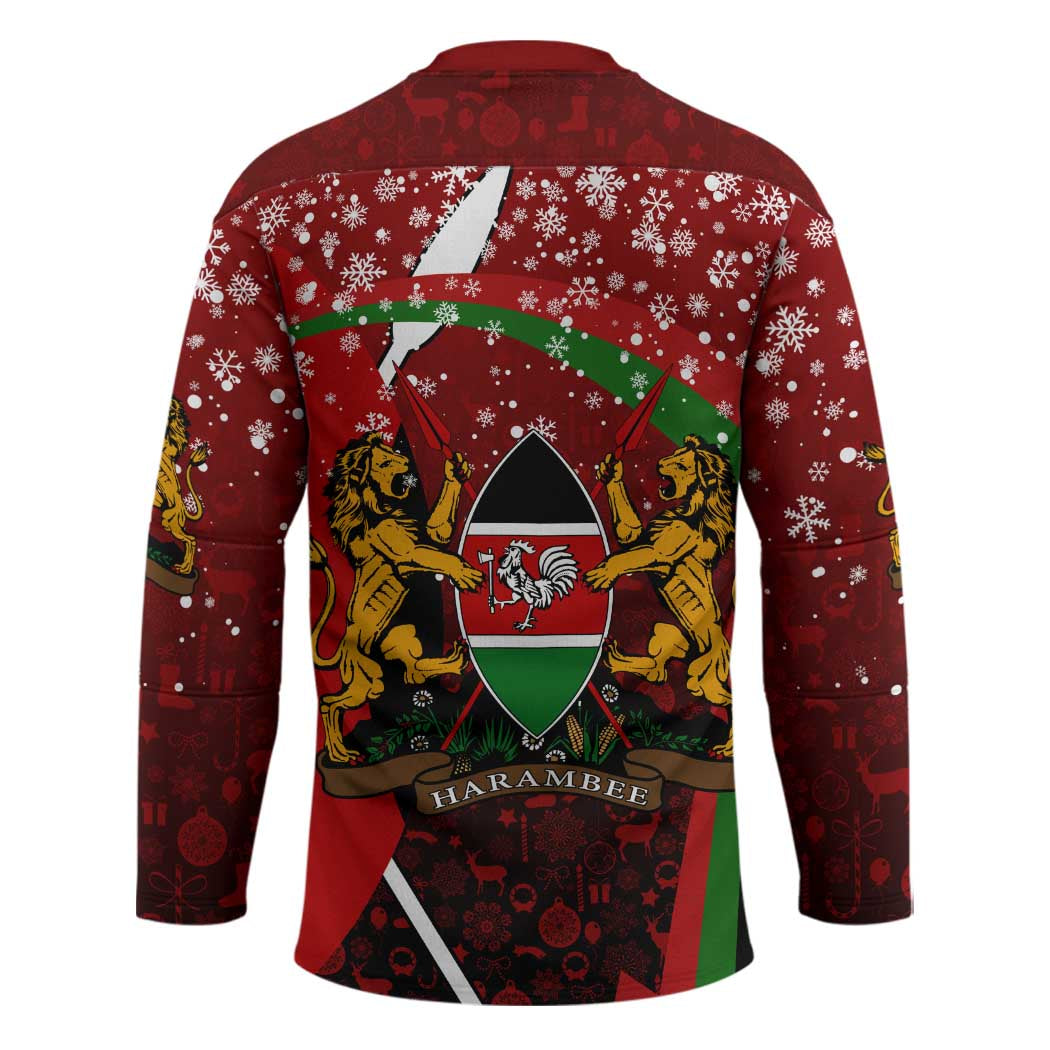 Kenya Christmas Hockey Jersey with Santa Claus Spear and Red Green Harambee Crest - Wonder Print Shop