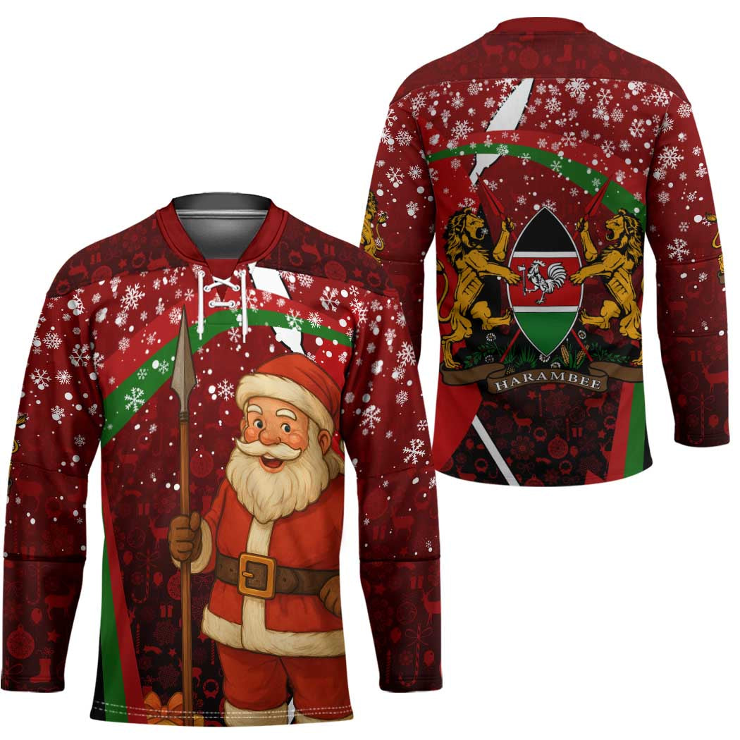 Kenya Christmas Hockey Jersey with Santa Claus Spear and Red Green Harambee Crest - Wonder Print Shop