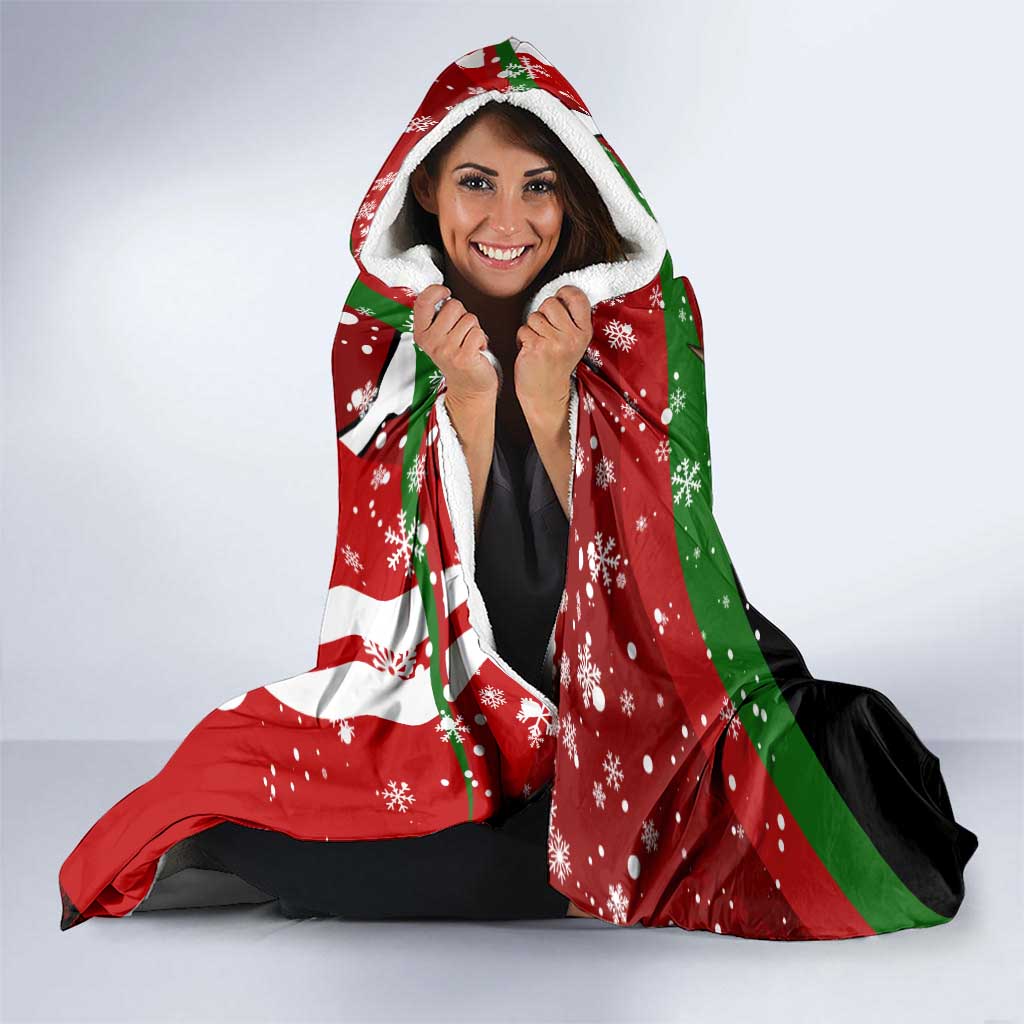 Kenya Christmas Hooded Blanket with Santa Claus Spear and Red Green Harambee Crest - Wonder Print Shop