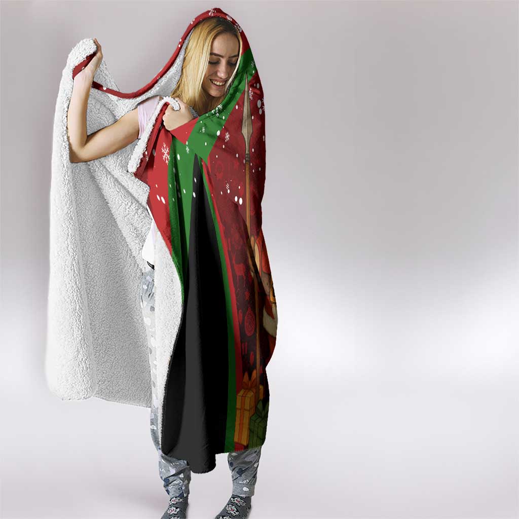 Kenya Christmas Hooded Blanket with Santa Claus Spear and Red Green Harambee Crest - Wonder Print Shop