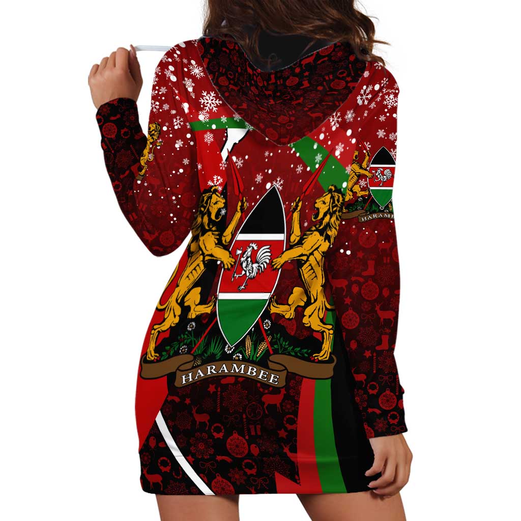 Kenya Christmas Hoodie Dress with Santa Claus Spear and Red Green Harambee Crest - Wonder Print Shop