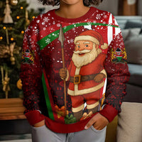 Kenya Christmas Kid Ugly Christmas Sweater with Santa Claus Spear and Red Green Harambee Crest - Wonder Print Shop