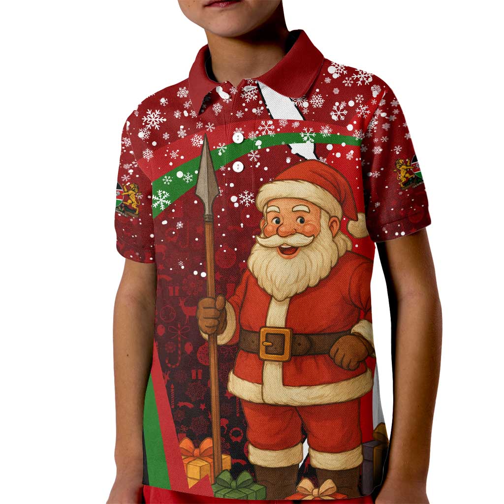 Kenya Christmas Kid Polo Shirt with Santa Claus Spear and Red Green Harambee Crest - Wonder Print Shop