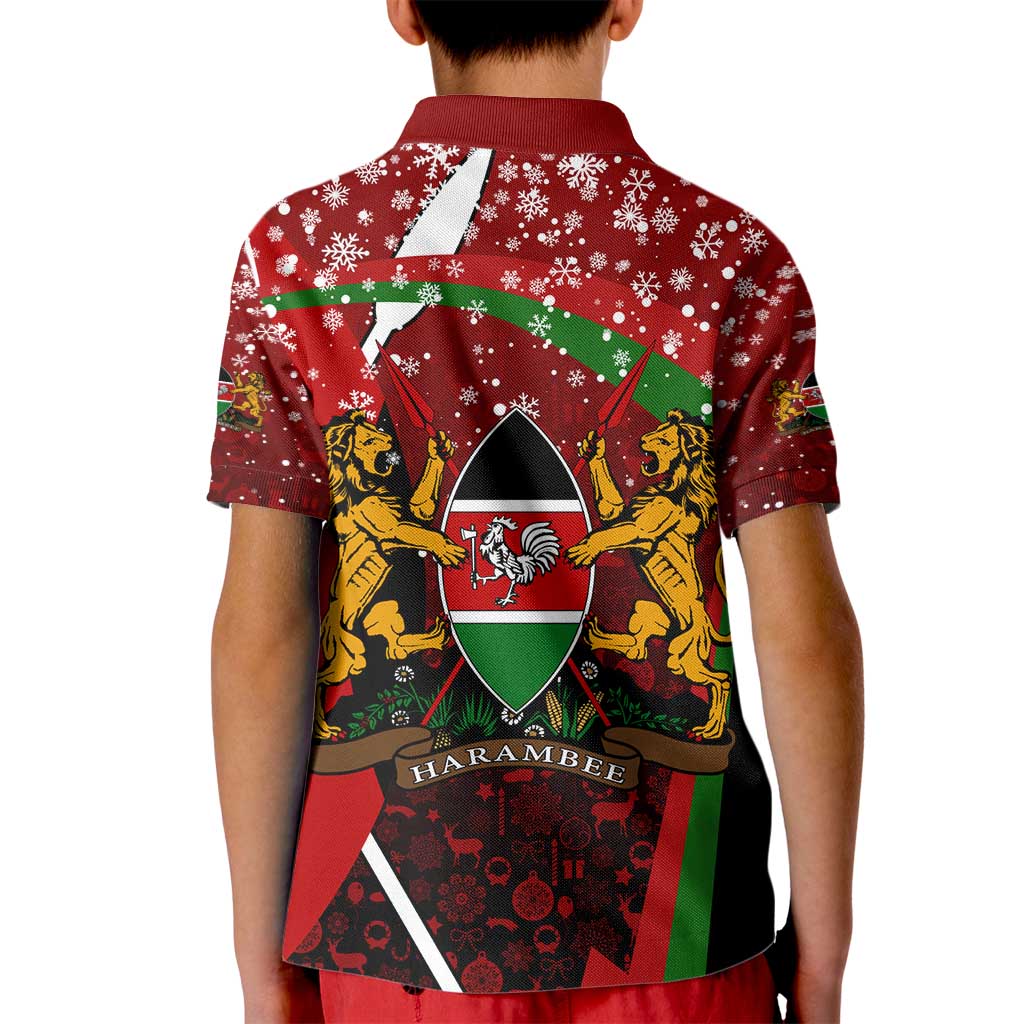 Kenya Christmas Kid Polo Shirt with Santa Claus Spear and Red Green Harambee Crest - Wonder Print Shop