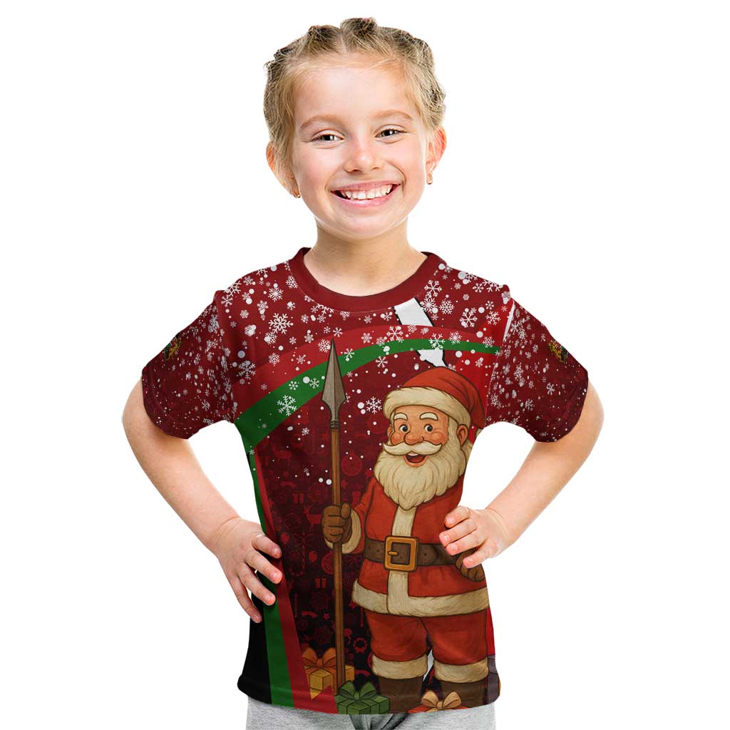 Kenya Christmas Kid T Shirt with Santa Claus Spear and Red Green Harambee Crest - Wonder Print Shop
