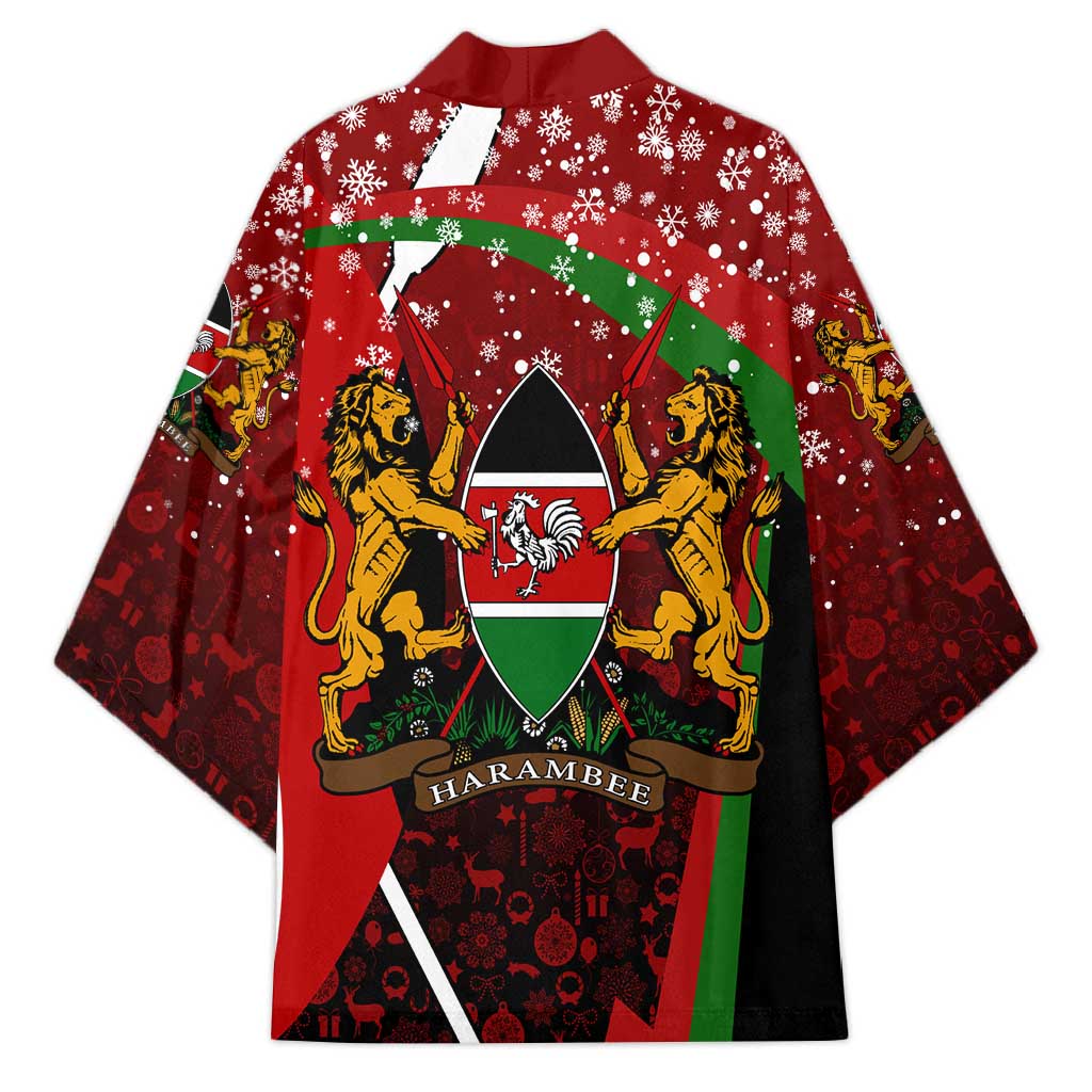 Kenya Christmas Kimono with Santa Claus Spear and Red Green Harambee Crest - Wonder Print Shop