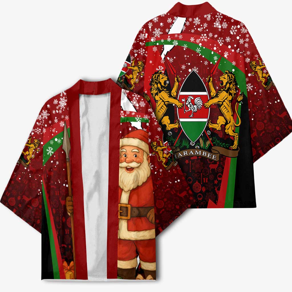 Kenya Christmas Kimono with Santa Claus Spear and Red Green Harambee Crest - Wonder Print Shop