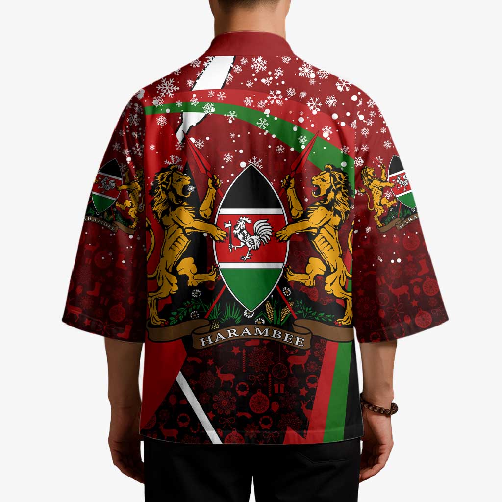 Kenya Christmas Kimono with Santa Claus Spear and Red Green Harambee Crest - Wonder Print Shop