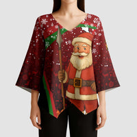 Kenya Christmas Kimono Sleeve Blouse with Santa Claus Spear and Red Green Harambee Crest - Wonder Print Shop