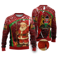 Kenya Christmas Ugly Christmas Sweater with Santa Claus Spear and Red Green Harambee Crest - Wonder Print Shop