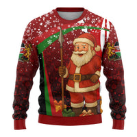 Kenya Christmas Ugly Christmas Sweater with Santa Claus Spear and Red Green Harambee Crest - Wonder Print Shop