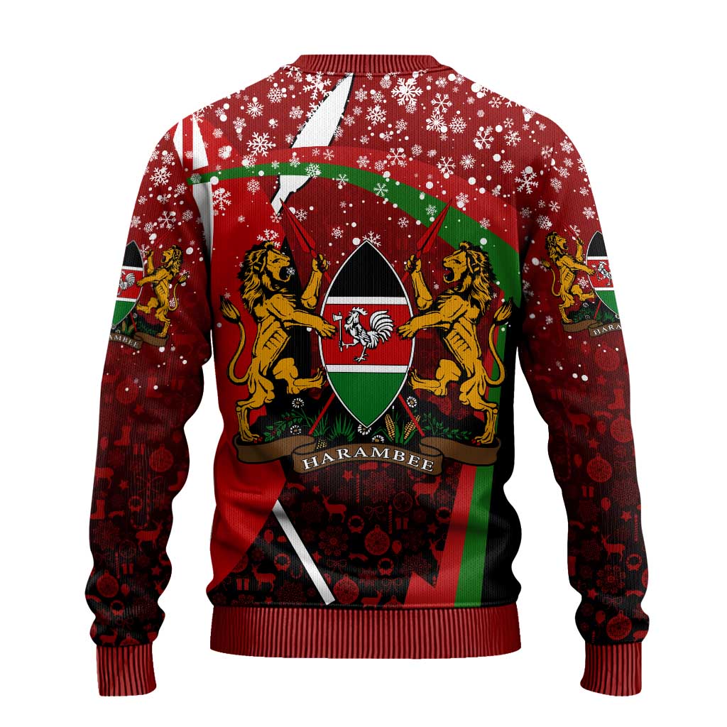 Kenya Christmas Ugly Christmas Sweater with Santa Claus Spear and Red Green Harambee Crest - Wonder Print Shop