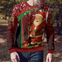 Kenya Christmas Ugly Christmas Sweater with Santa Claus Spear and Red Green Harambee Crest - Wonder Print Shop