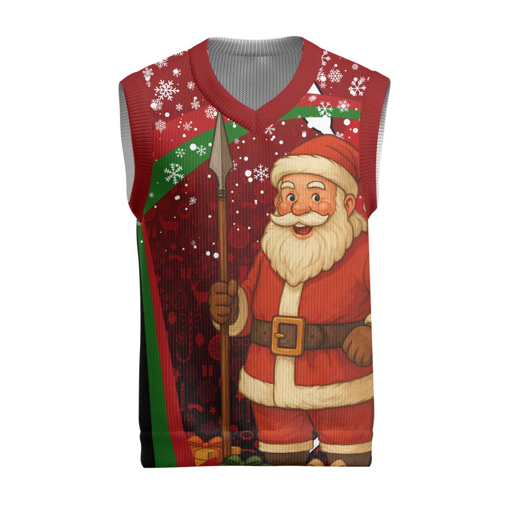 Kenya Christmas Knitted V-Neck Vest with Santa Claus Spear and Red Green Harambee Crest - Wonder Print Shop