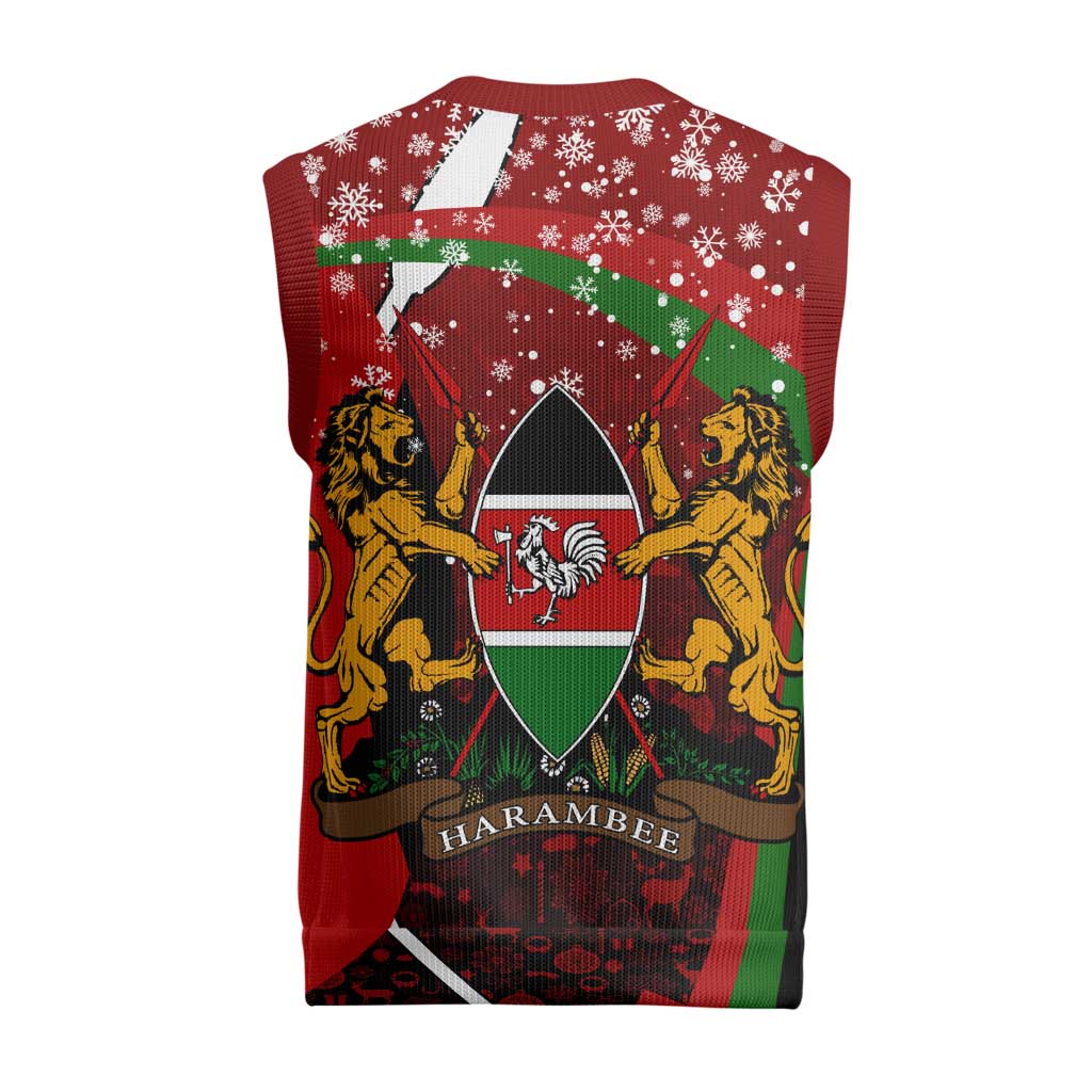 Kenya Christmas Knitted V-Neck Vest with Santa Claus Spear and Red Green Harambee Crest - Wonder Print Shop