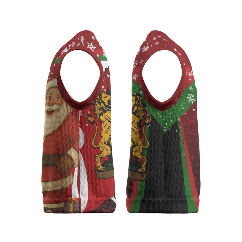 Kenya Christmas Knitted V-Neck Vest with Santa Claus Spear and Red Green Harambee Crest - Wonder Print Shop